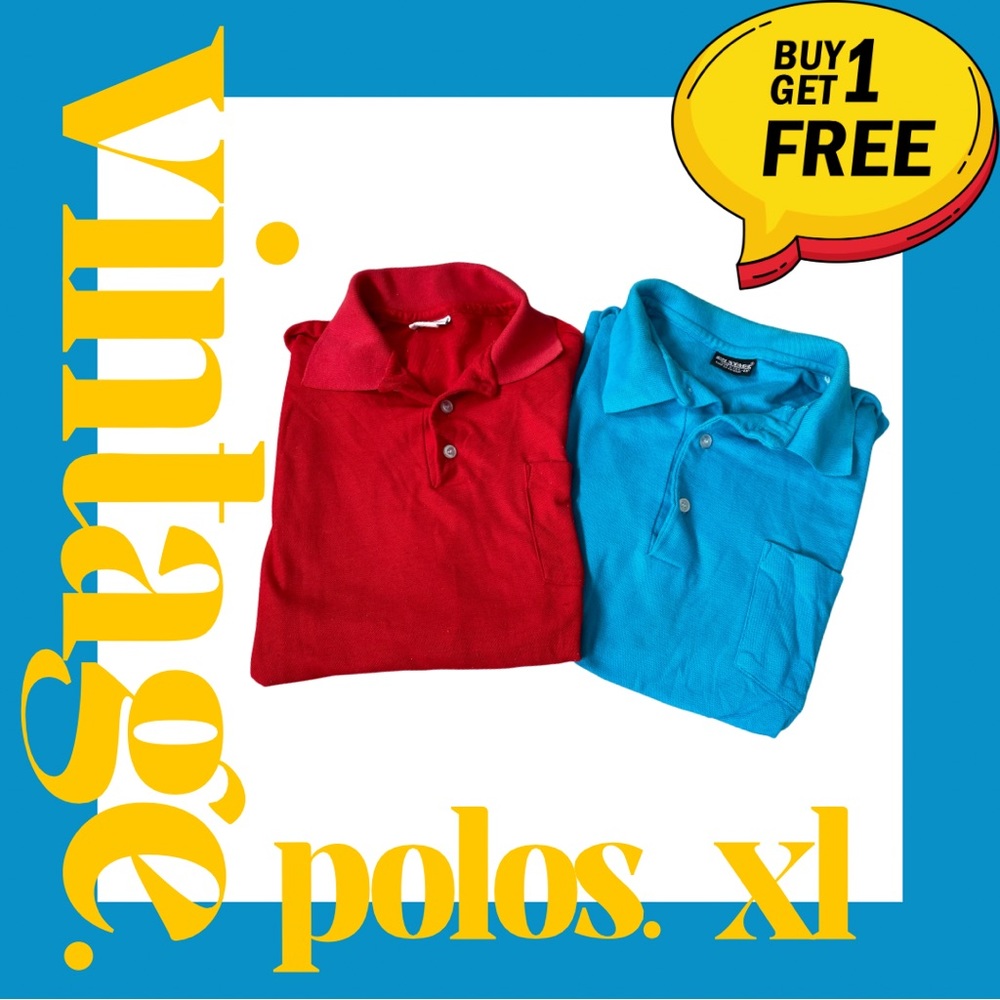 Vintage 90s Men’s Red & Blue Polo Golf Shirts in Size XL